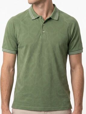 Fabletics Men Green Textured Geometric Raglan Short Sleeve Polo Shirt Large‎ L